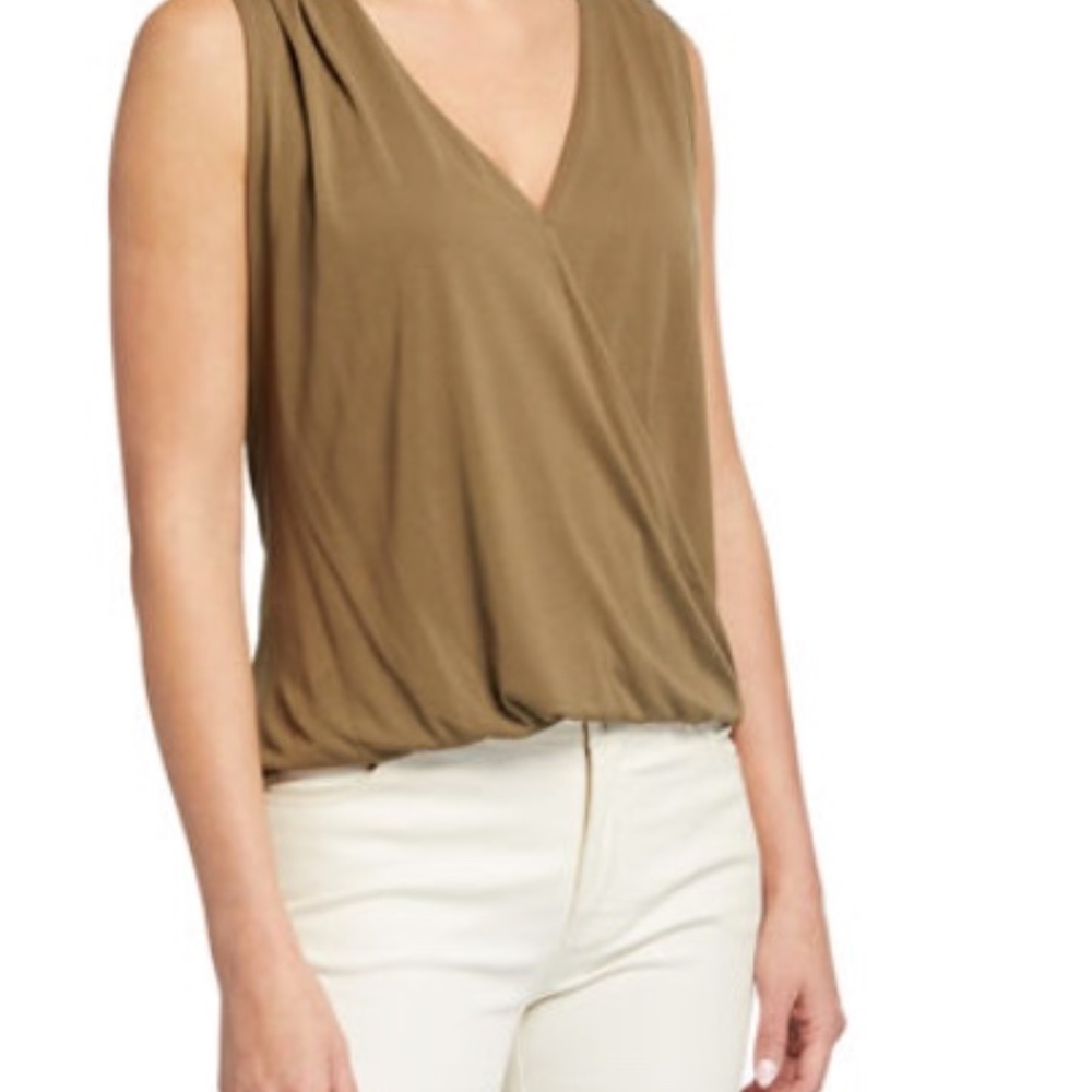 NEIMAN MARCUS Sleeveless Crossover Top, Army Green
